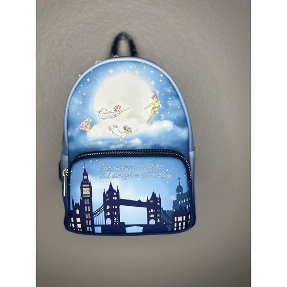 Loungefly Handbags - Loungefly Mini Backpack Bag Blue Peter Pan Tinker Bell Second Star Disney Glow